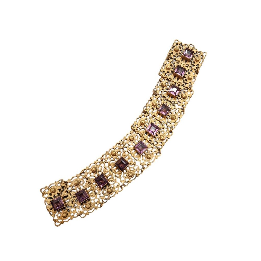 Vintage Etruscan Purple Glass Bracelet (A4427)